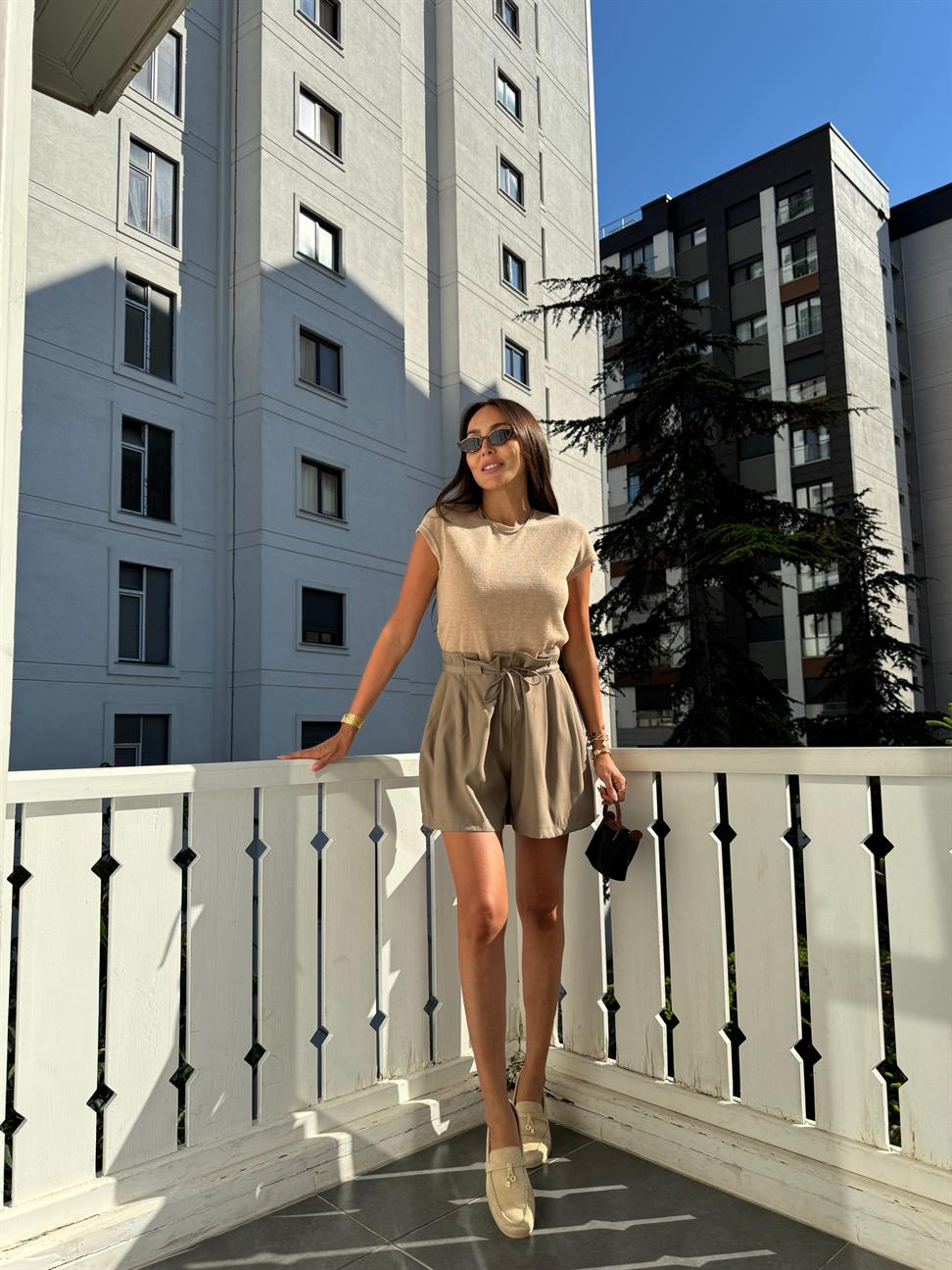Haki Tencel Kumaş Şort