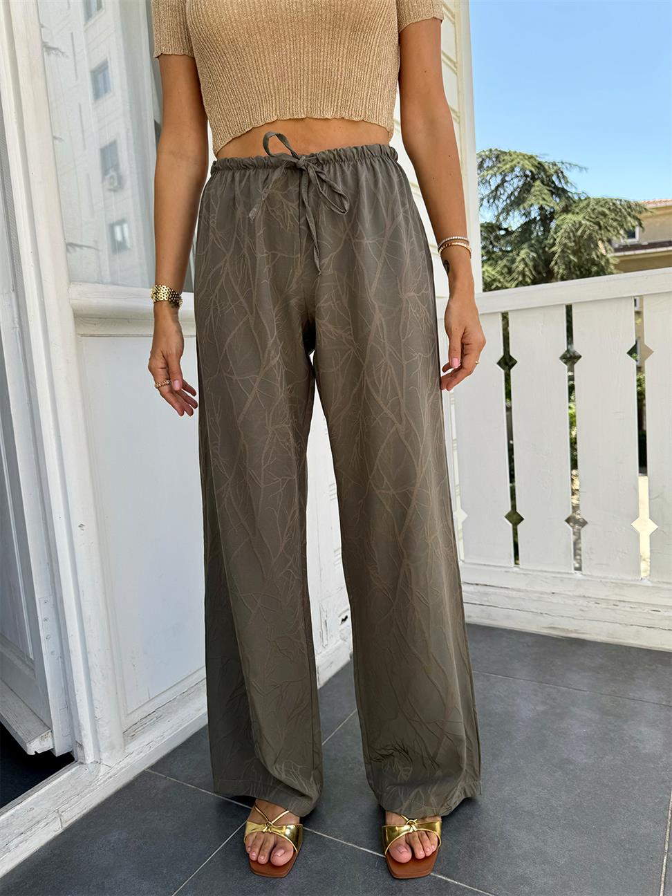 Haki Varak Baskı Salaş Pantolon