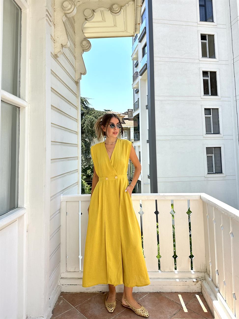 Hardal V Yaka Kolsuz Elbise