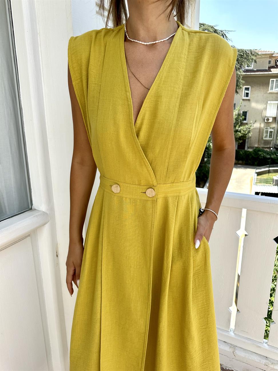 Hardal V Yaka Kolsuz Elbise