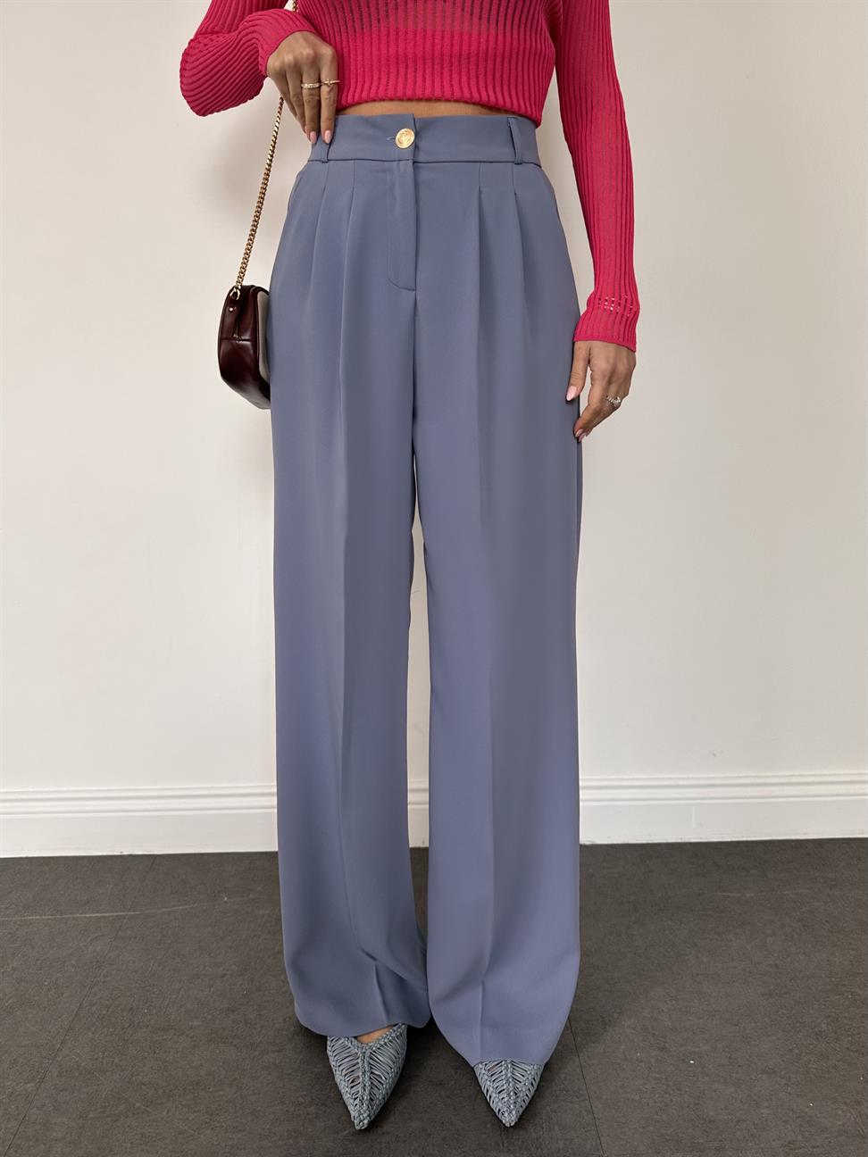 İndigo Mavi Geniş Paçalı Pantolon