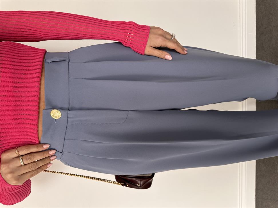 İndigo Mavi Geniş Paçalı Pantolon