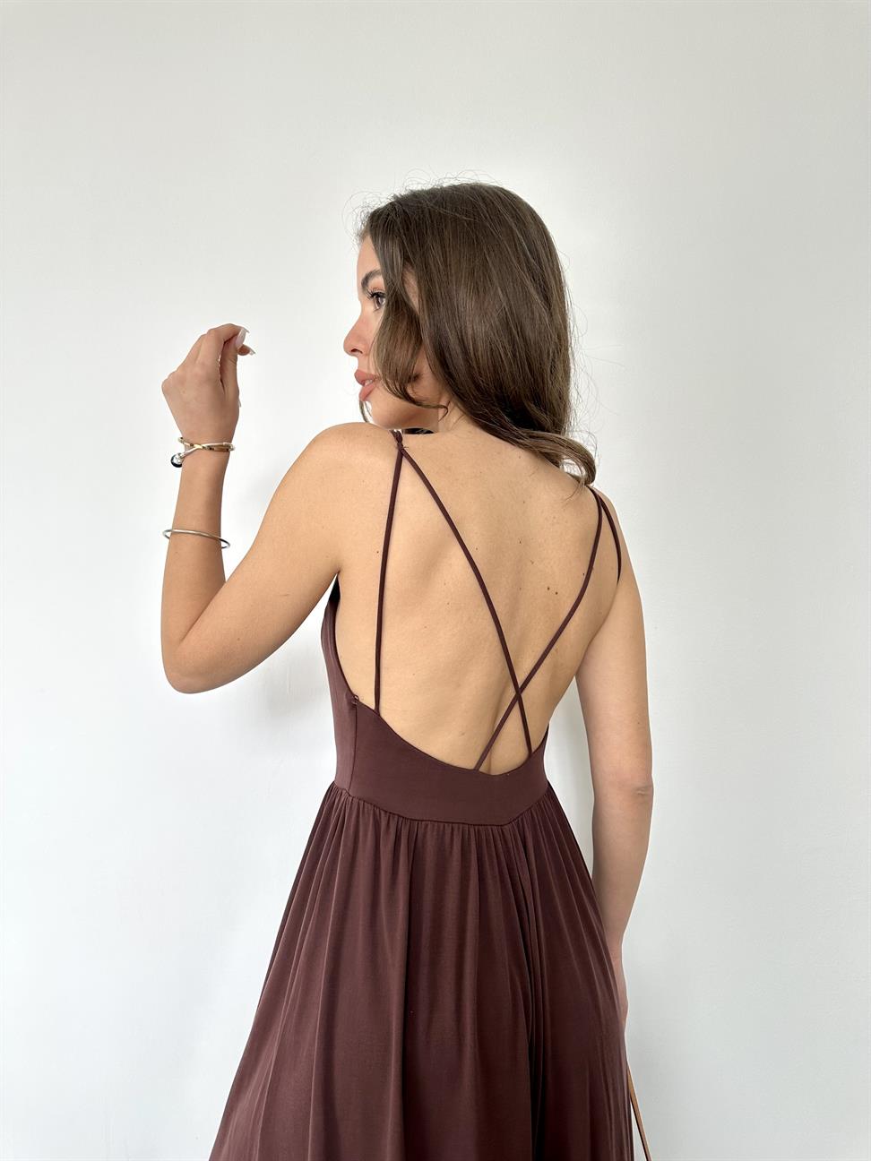 Kahve Askılı Bol Paça Tulum