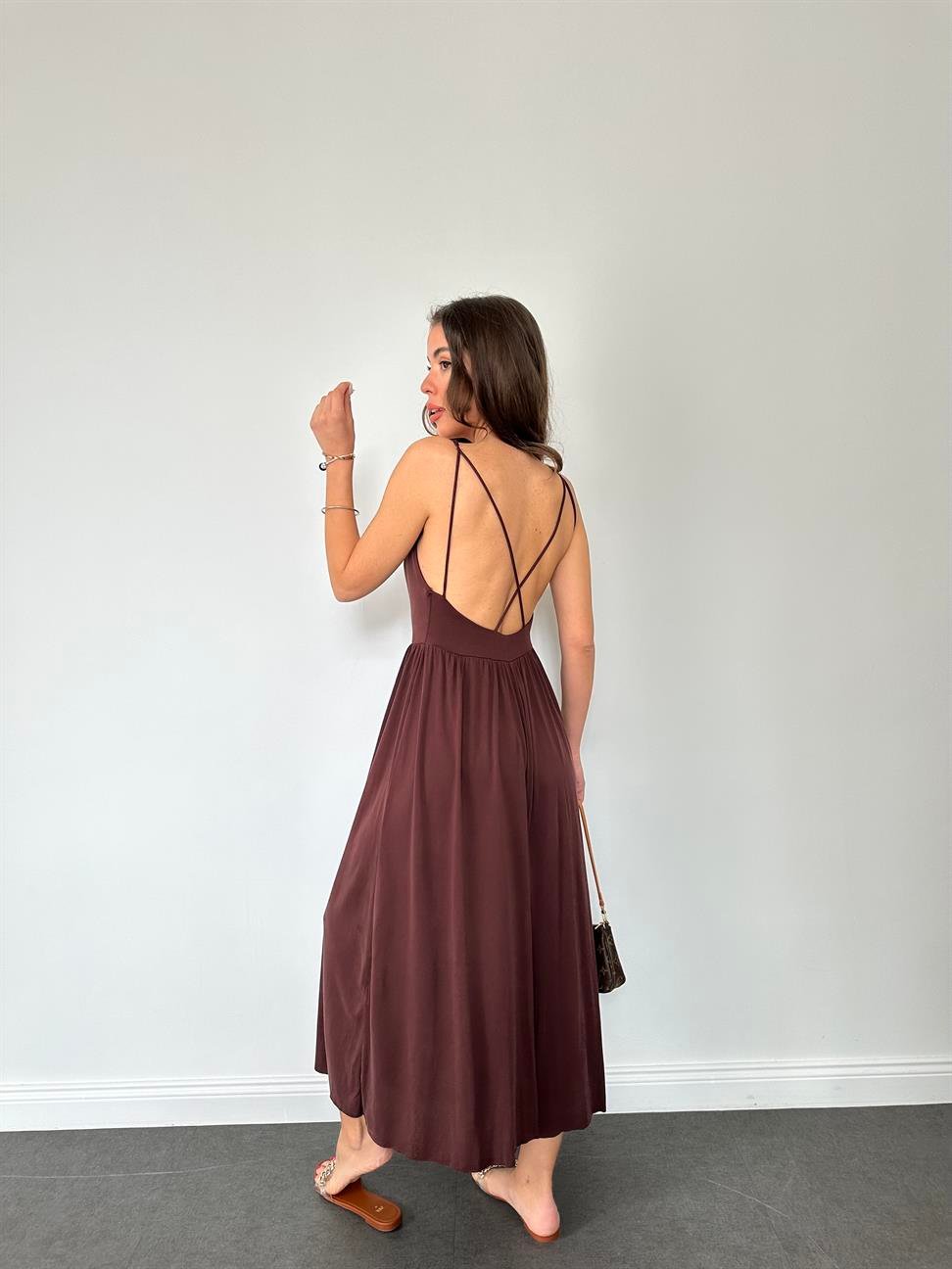 Kahve Askılı Bol Paça Tulum