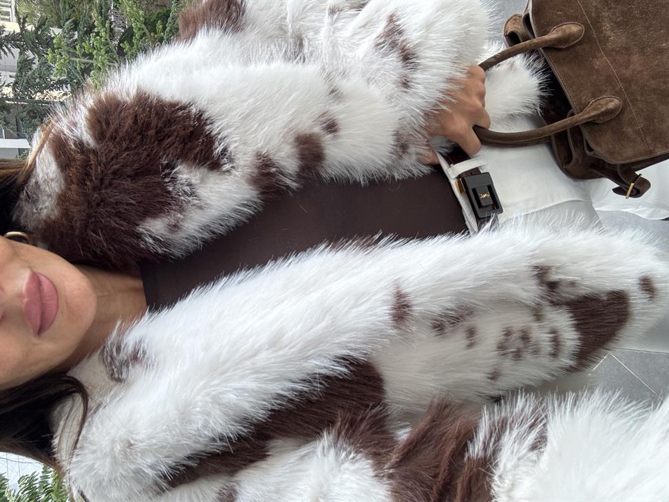 Kahve-Beyaz Desenli Kürk Ceket