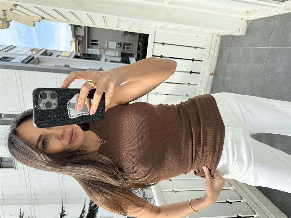 Kahve Bisiklet Yaka Atlet Bluz