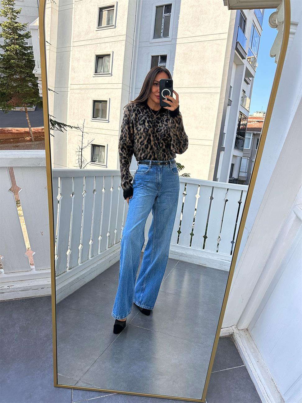 Kahve Bisiklet Yaka Leopar Sakallı Kazak