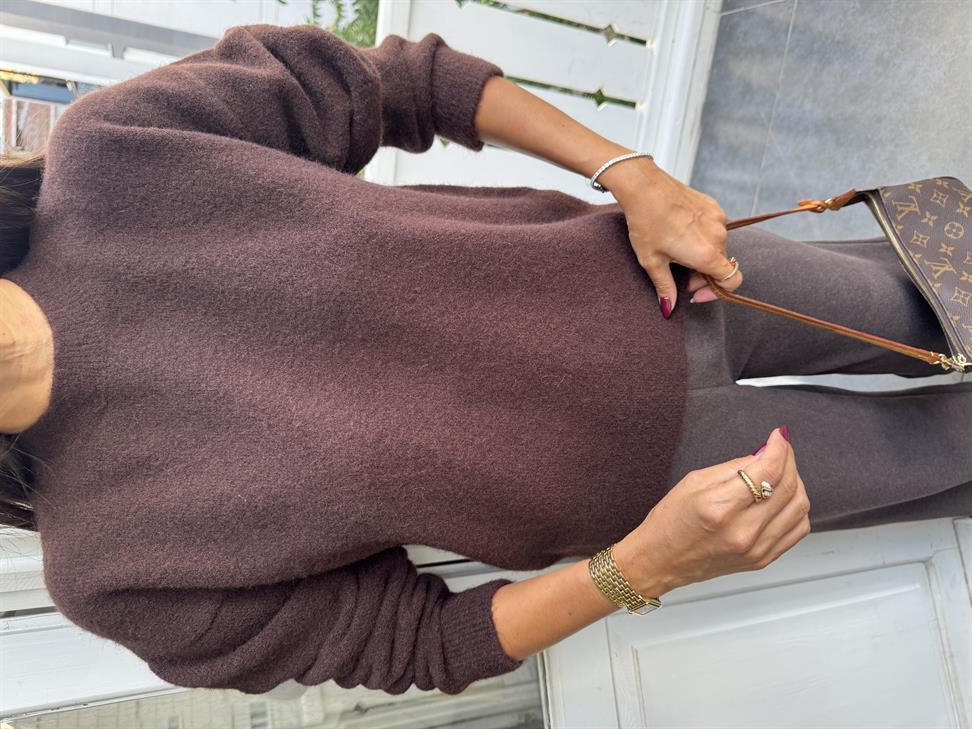 Kahve Bisiklet Yaka Yumuşak Dokulu Triko Kazak