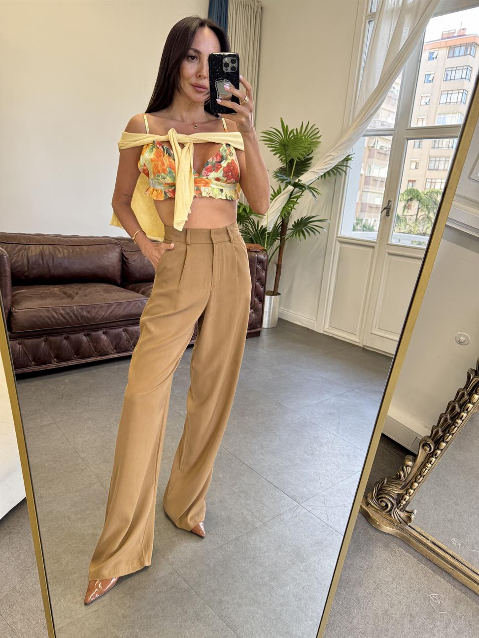 Kahve Bol Paça Modal Pantolon