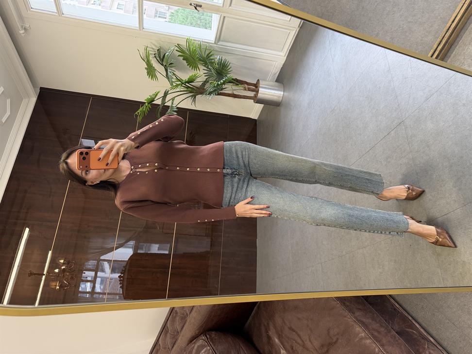 Kahve Çıtçıtlı Triko Hırka