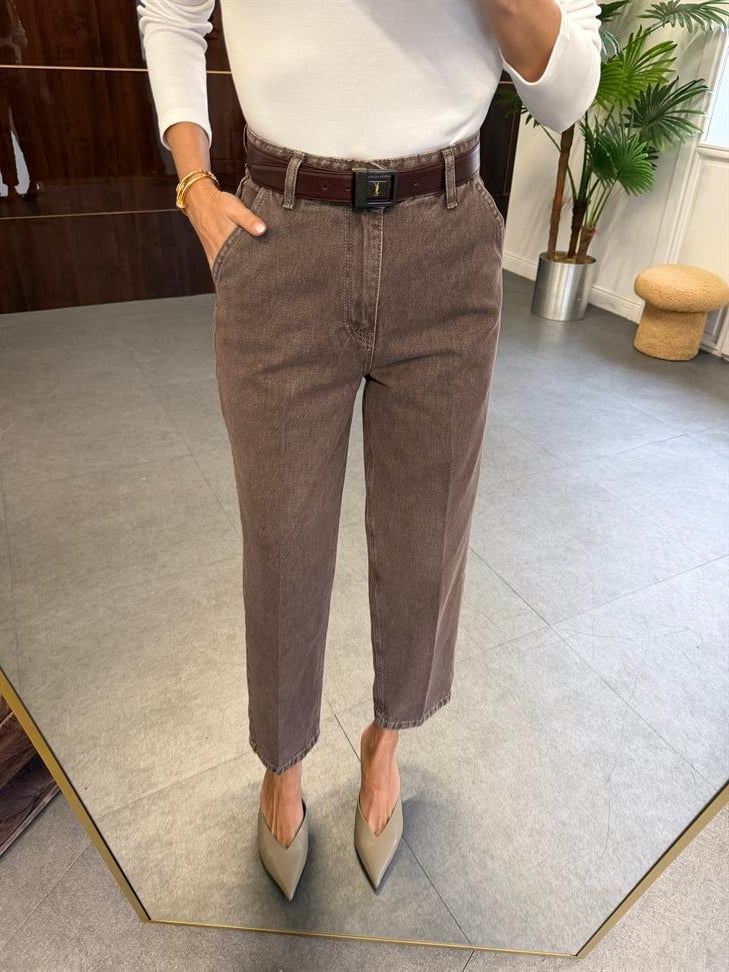 Kahve Çizgi Ütü İzli Skater Jean Pantolon