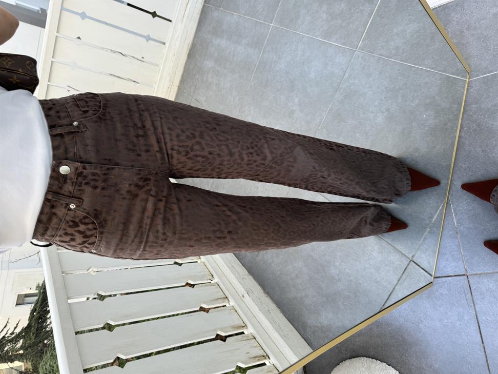 Kahve Dokulu Leopar Pantolon