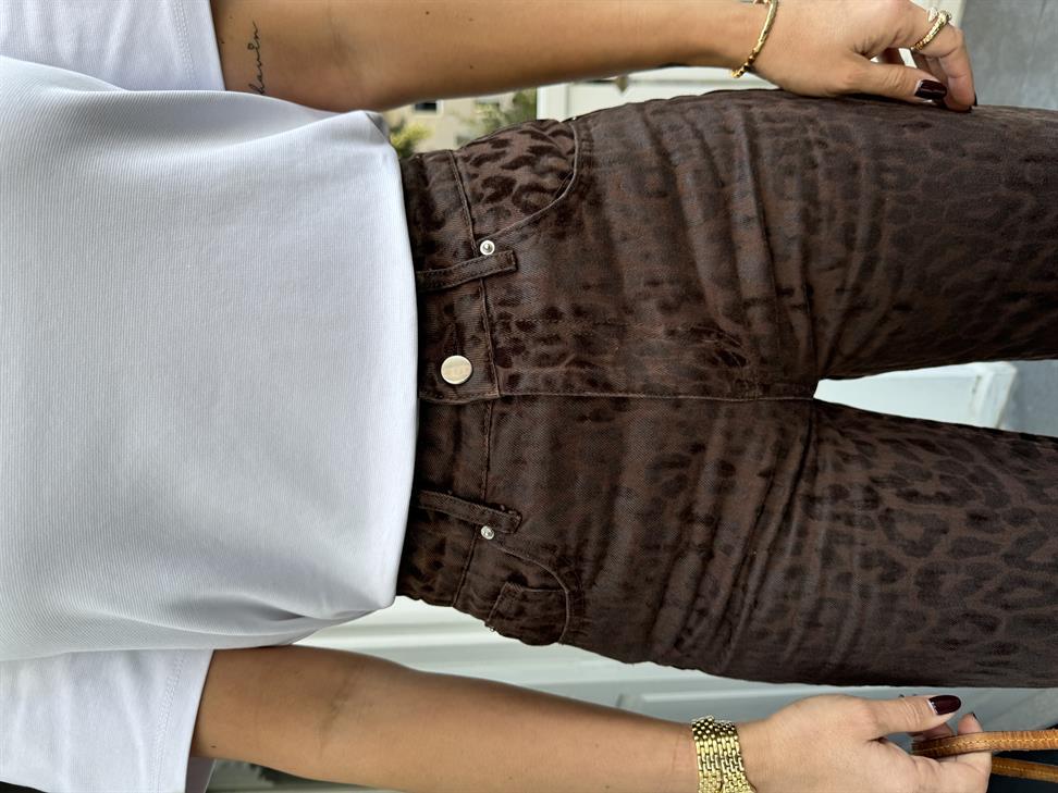 Kahve Dokulu Leopar Pantolon