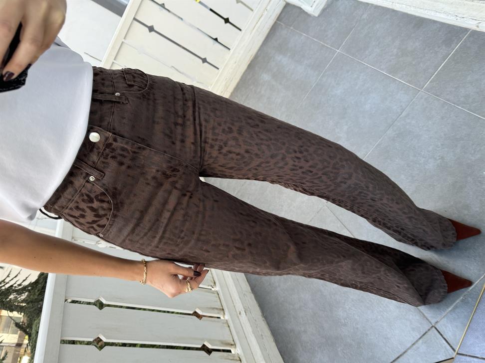 Kahve Dokulu Leopar Pantolon