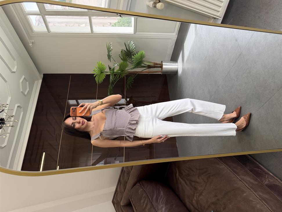 Kahve Fırfırlı Pötikare Bluz