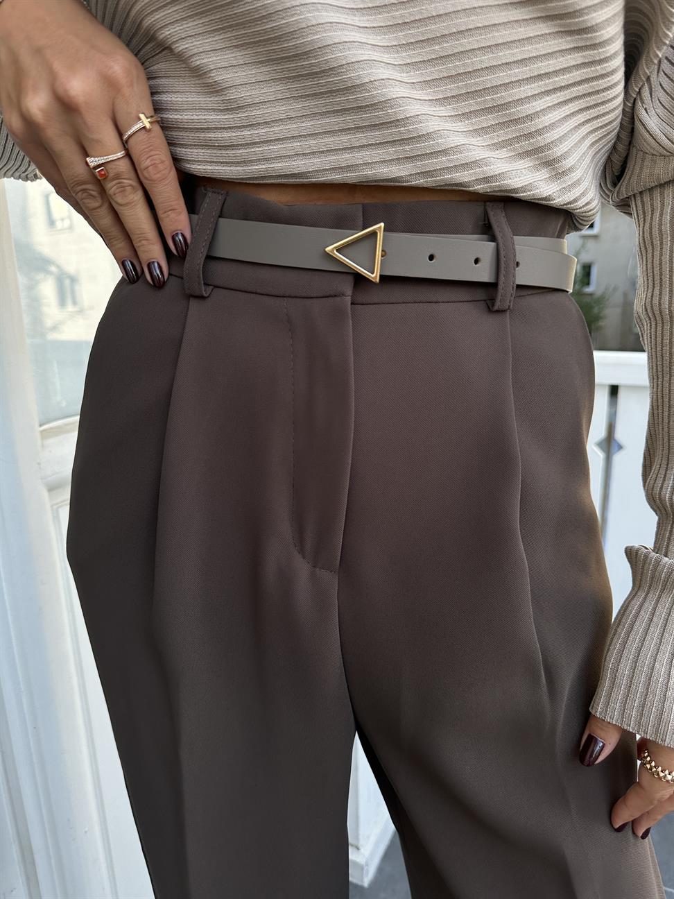 Kahve Geniş Paça Kadın Kumaş Pantolon
