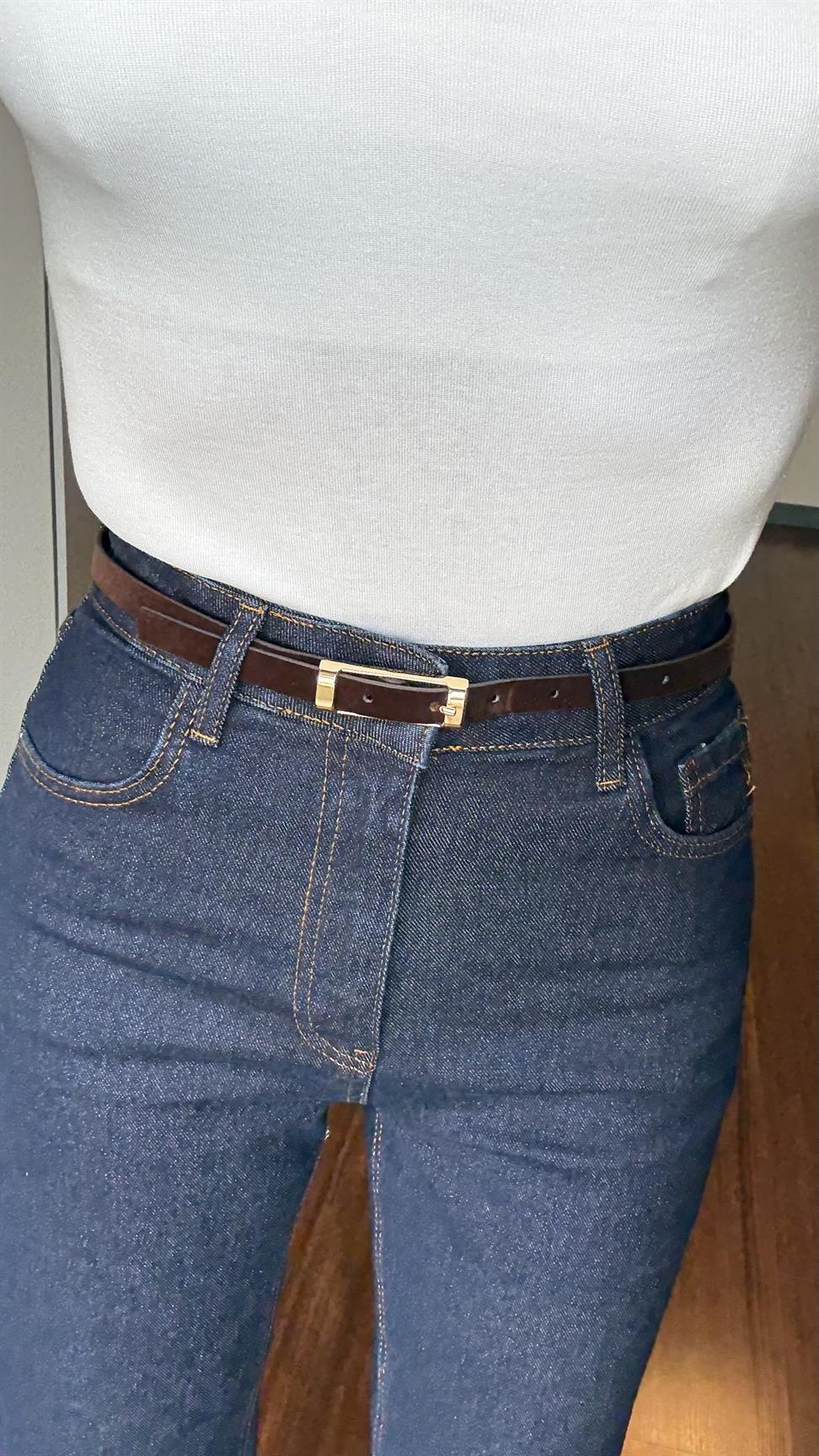 Kahve Gold Toka İnce Kemer