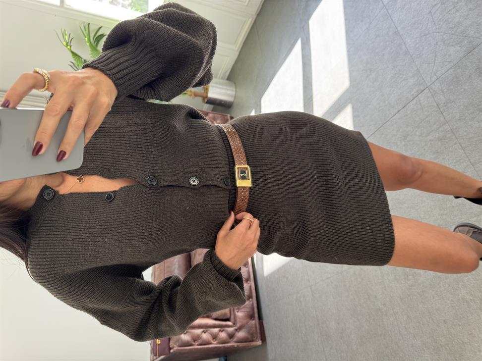 Kahve Hırka Etek 2li Takım