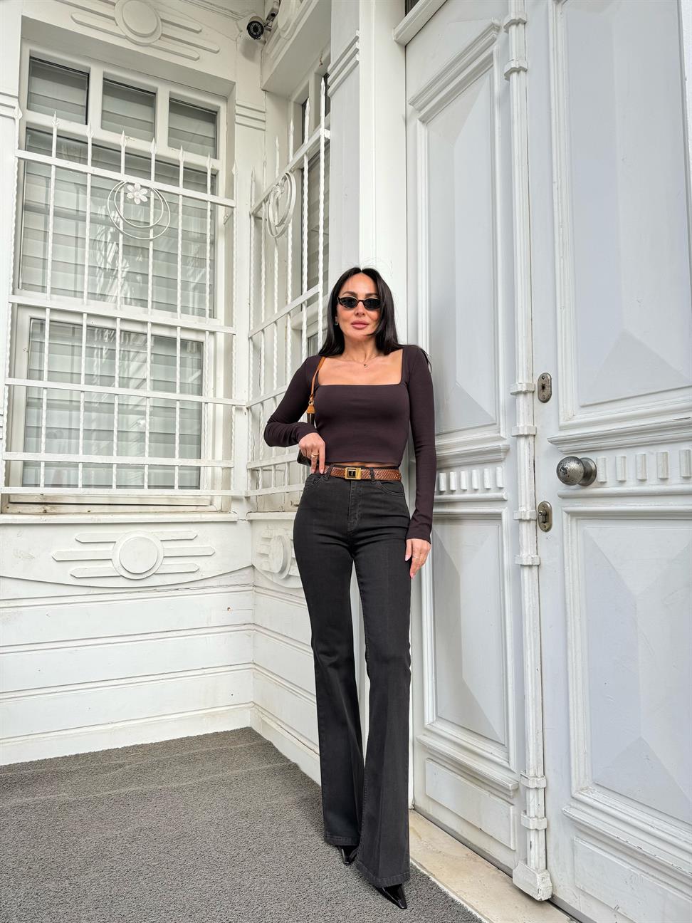 Kahve İspanyol Paça Denim