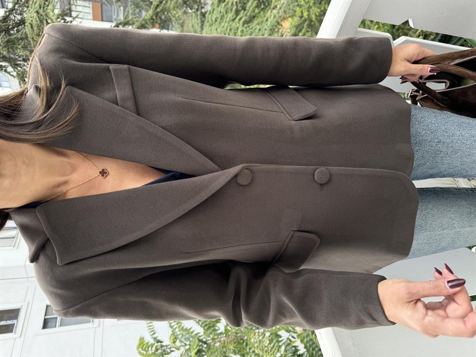 Kahve Kaşe Fular Detaylı Blazer