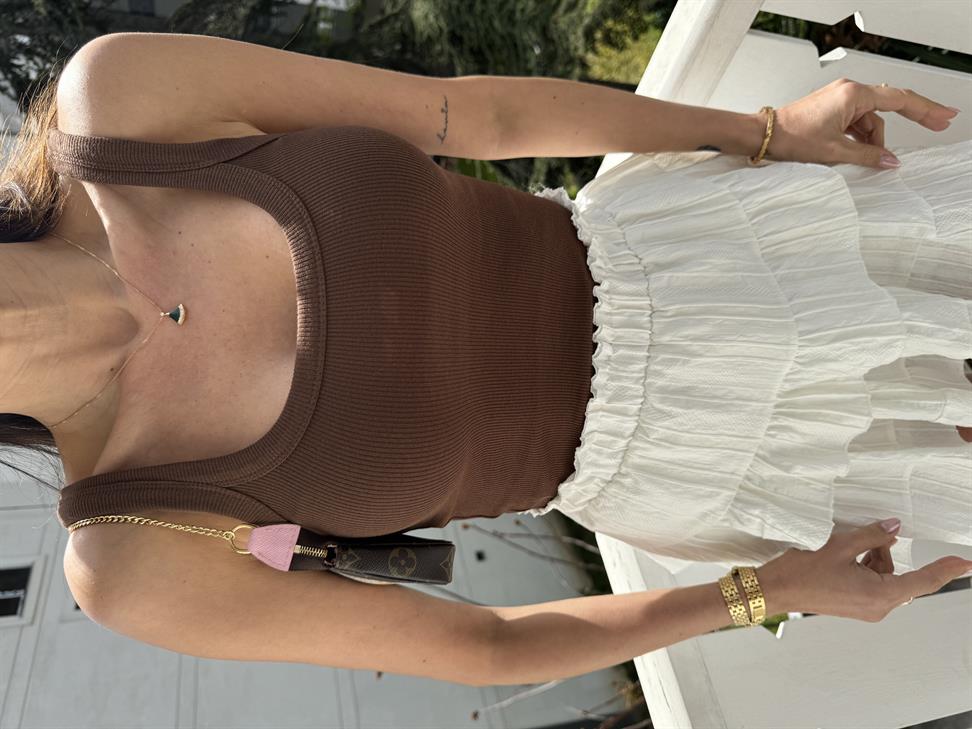 Kahve Kaşkorse U Yaka Atlet Bluz