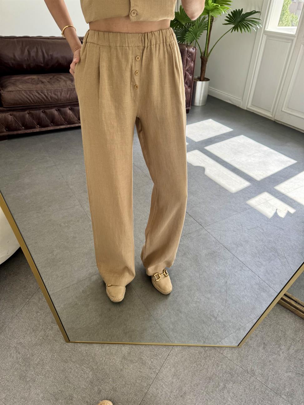 Kahve Keten Kumaş Pantolon