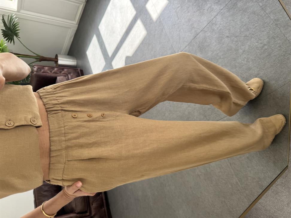 Kahve Keten Kumaş Pantolon