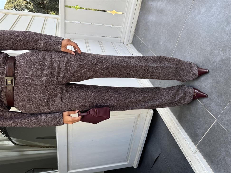 Kahve Kırçıllı Geniş Paça Kumaş Pantolon