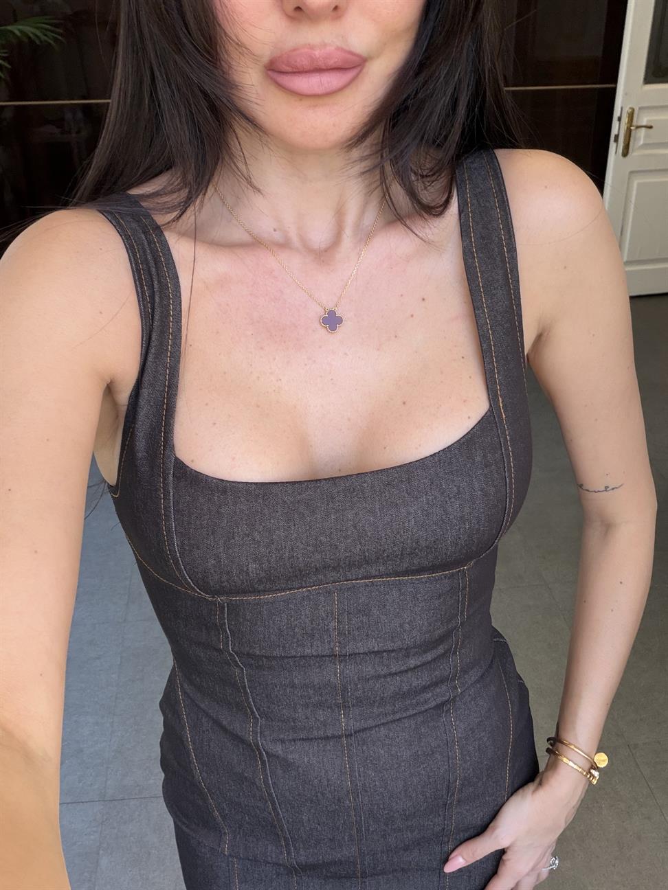 Kahve Korse Model Gabardin Denim Elbise