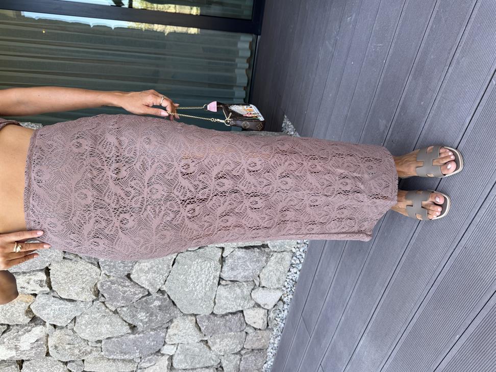 Kahve Kroşe Halter Yaka Bluz Takım