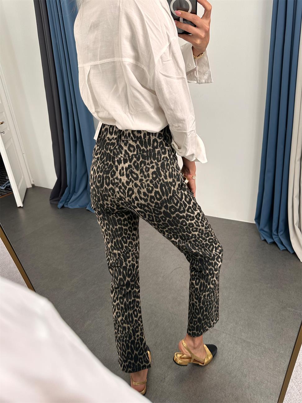 Kahve Leopar Boy Fit Likralı Jean