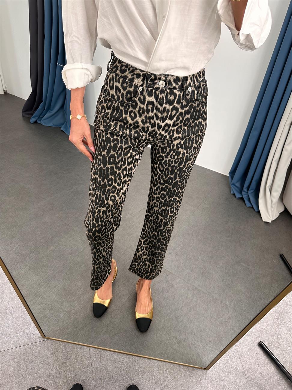 Kahve Leopar Boy Fit Likralı Jean