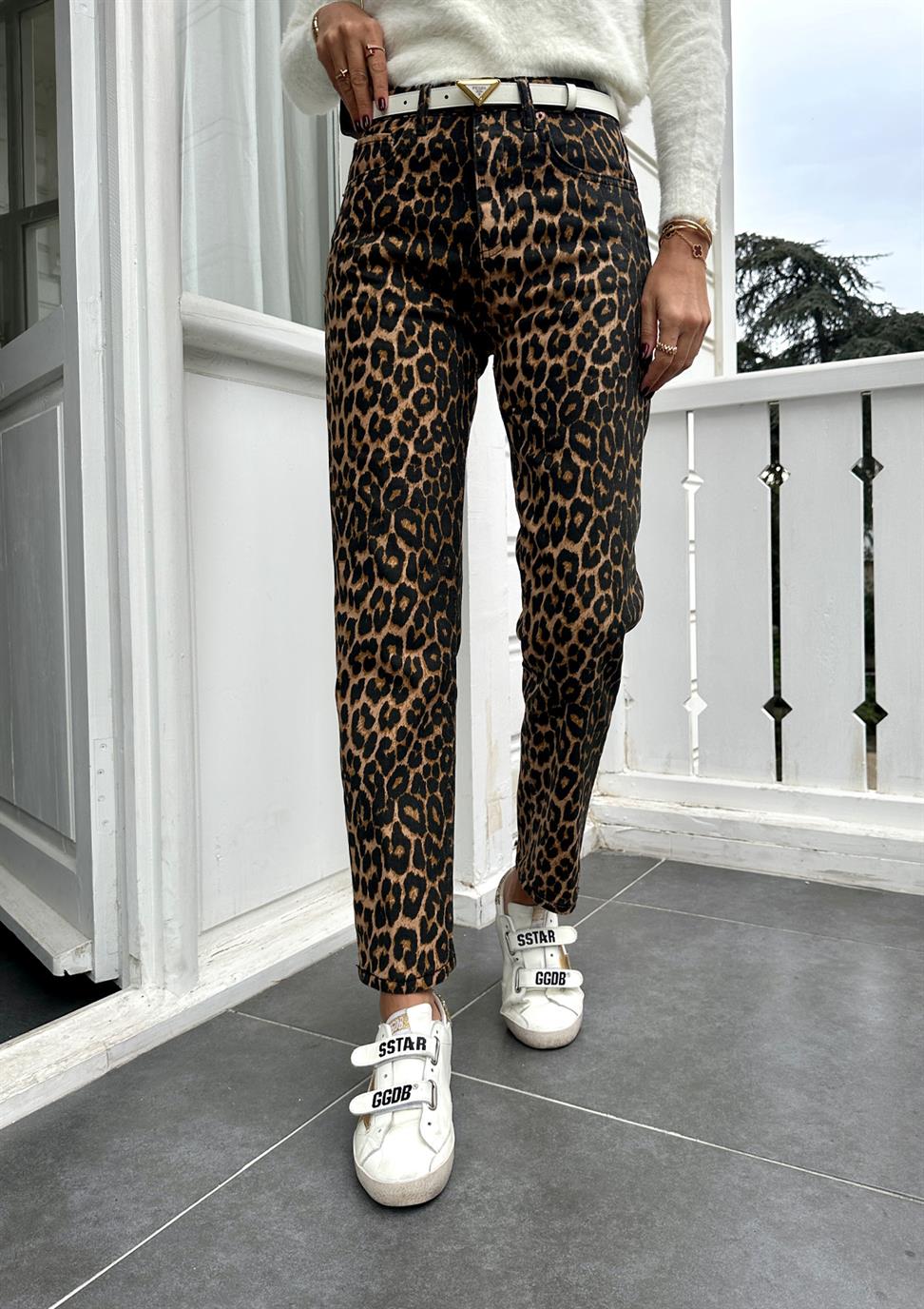 Kahve Leopar Desenli Pantolon