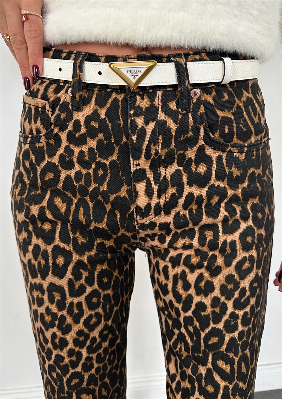 Kahve Leopar Desenli Pantolon