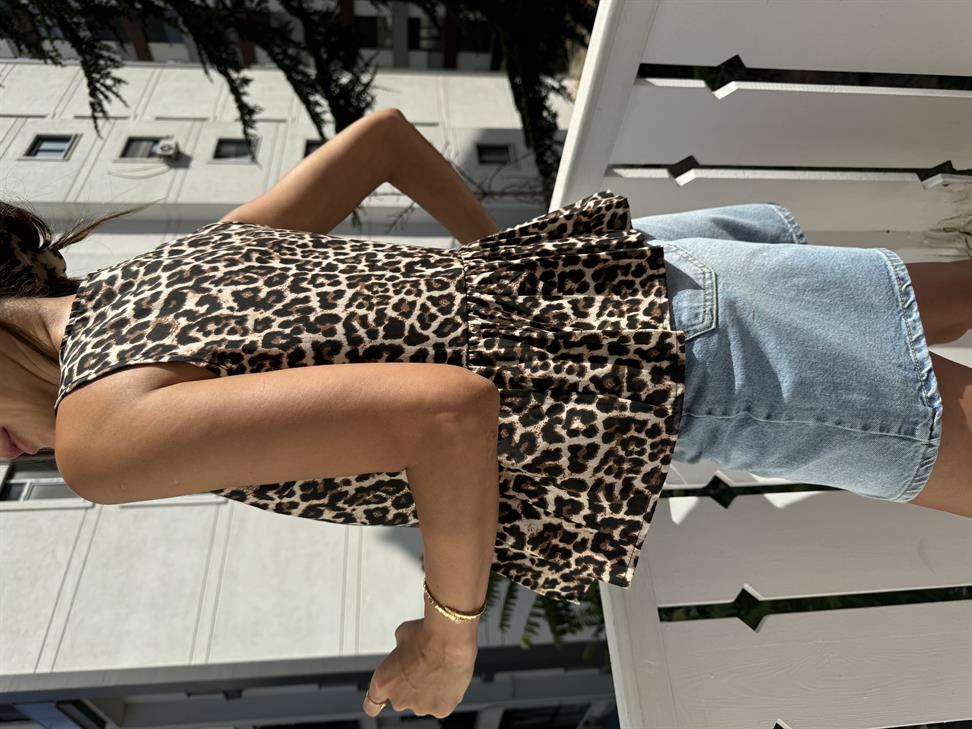 Kahve Leopar Fiyonklu Bluz