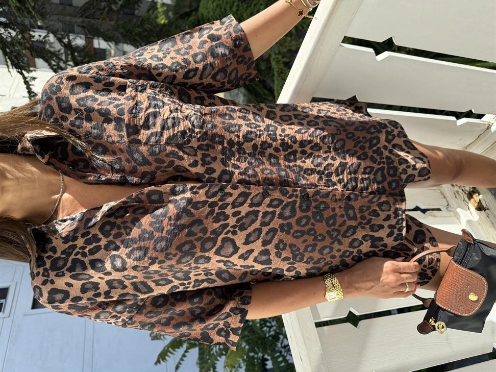 Kahve Leopar Şort Takım