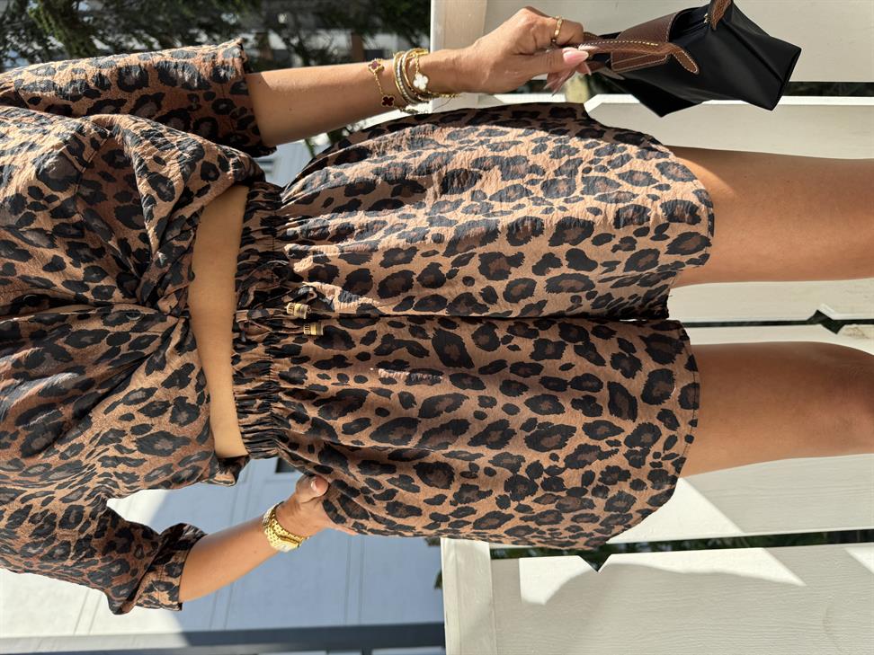 Kahve Leopar Şort Takım