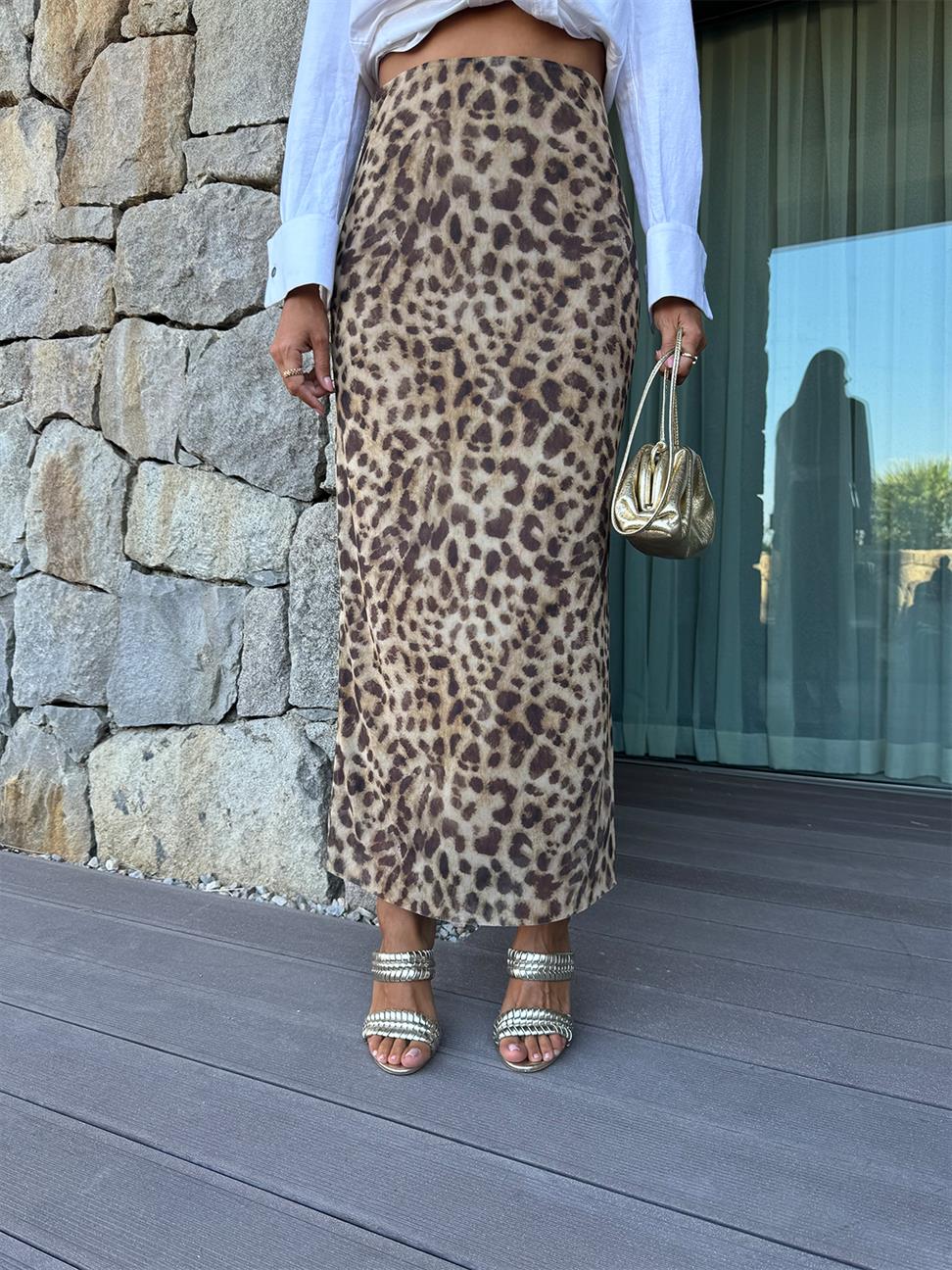 Kahve Leopar Uzun  Etek