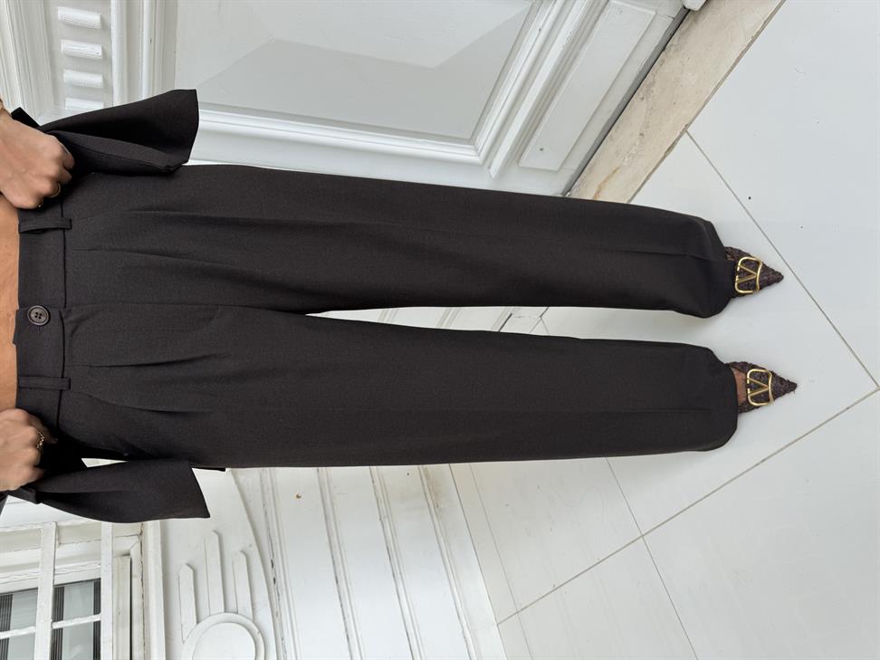 Kahve Metal Düğmeli Yelek Pantolon İkili Takım