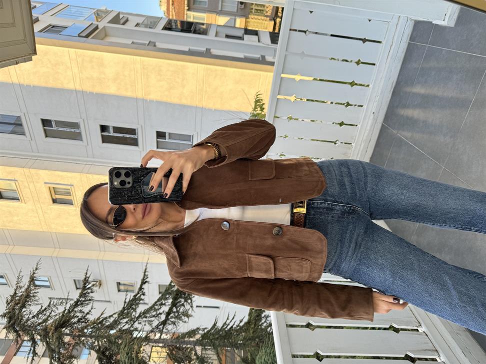 Kahve Mini Astarlı Güderi Ceket