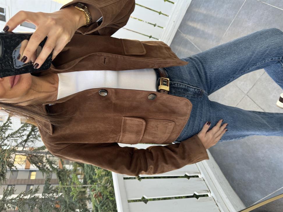 Kahve Mini Astarlı Güderi Ceket