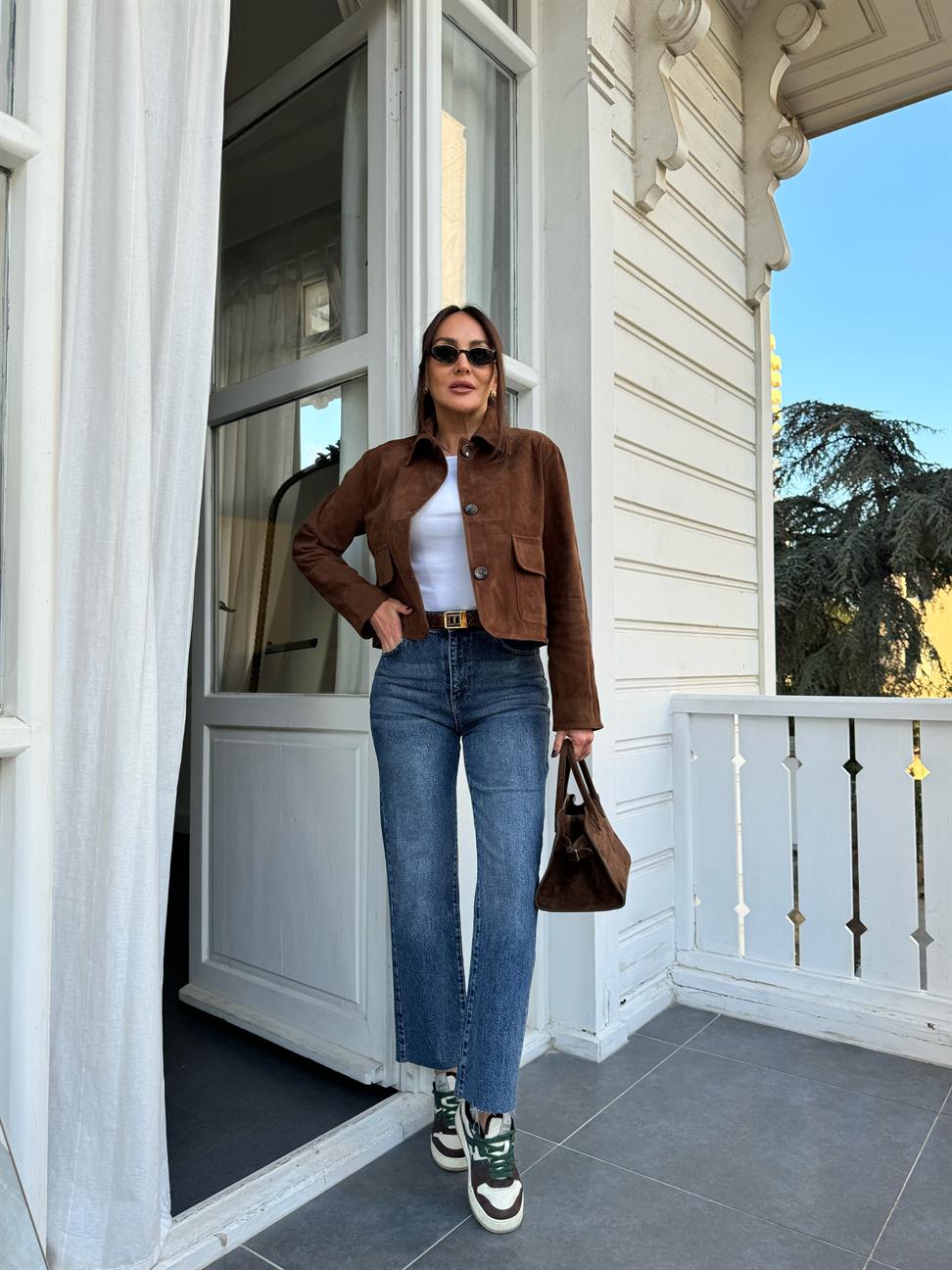 Kahve Mini Astarlı Güderi Ceket