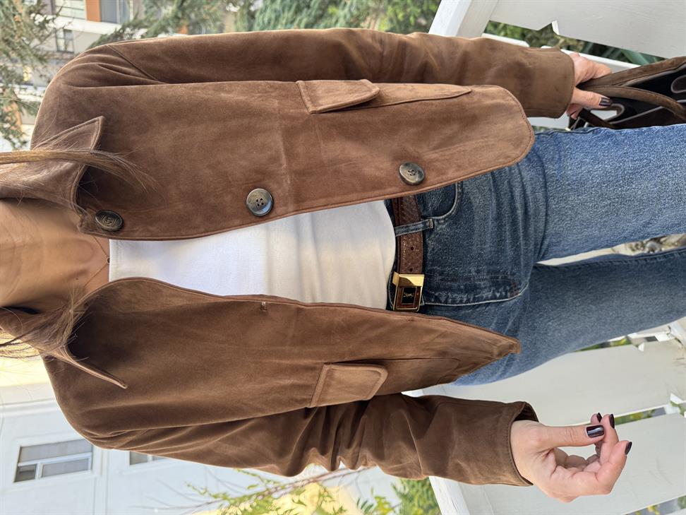 Kahve Mini Astarlı Güderi Ceket