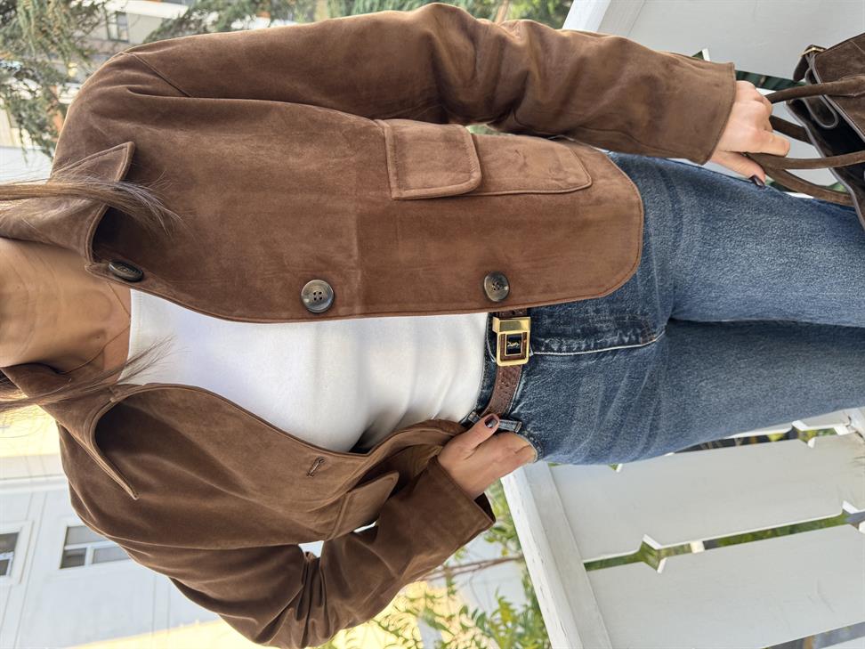 Kahve Mini Astarlı Güderi Ceket