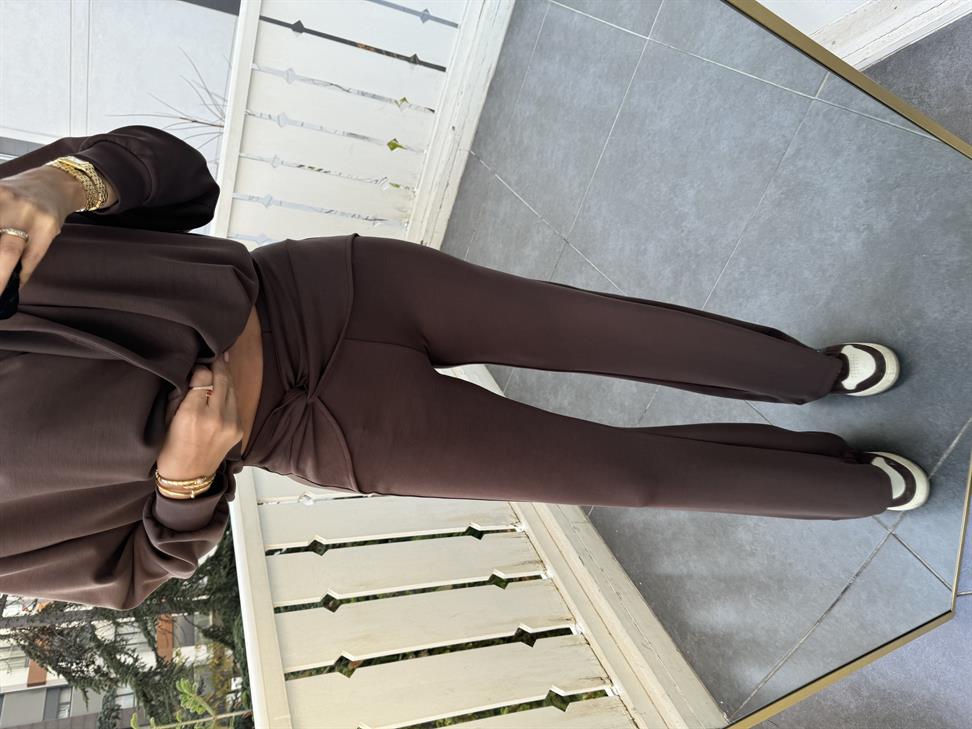 Kahve Modal Kruvaze Bluz Takım