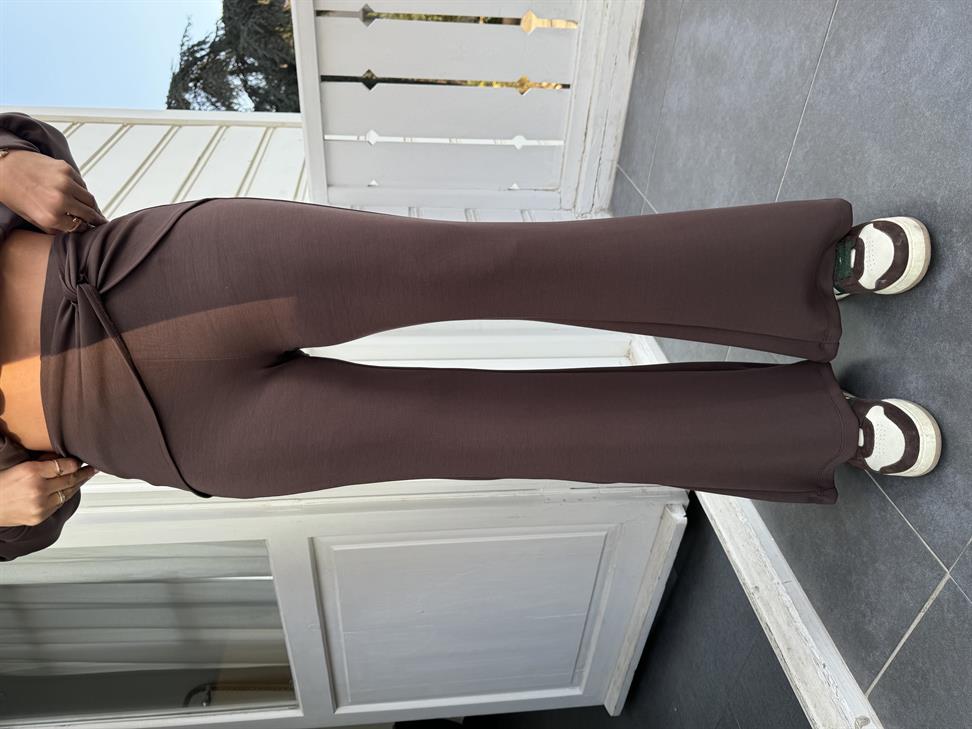 Kahve Modal Kruvaze Bluz Takım