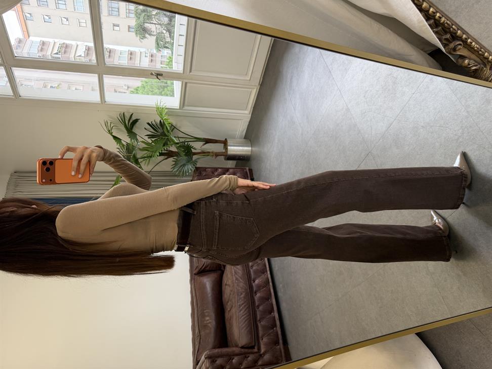 Kahve Wide-Leg Süet Kemerli Pantolon