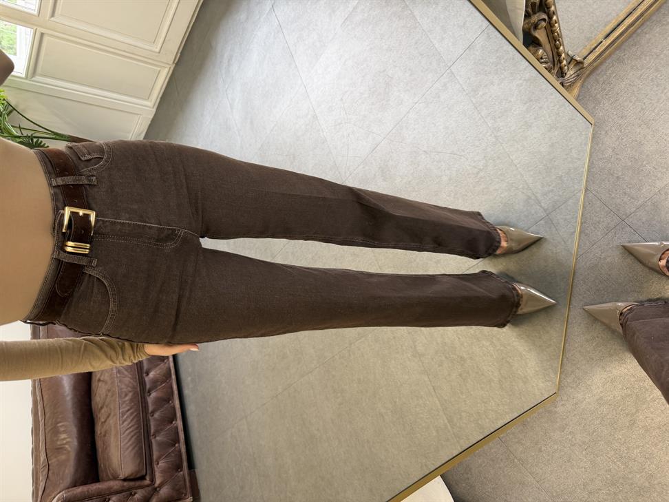 Kahve Wide-Leg Süet Kemerli Pantolon