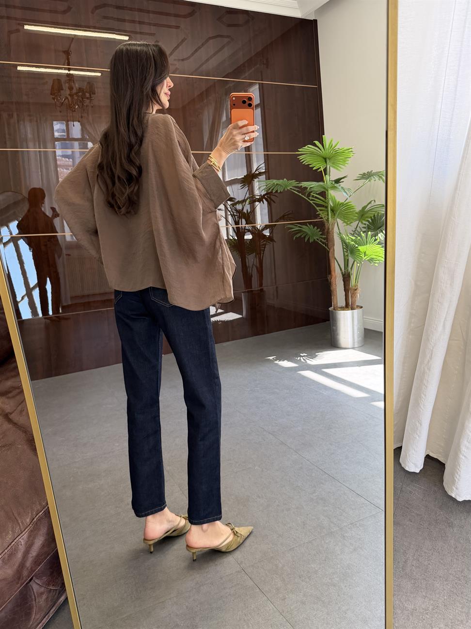 Kahve Pelerin Viskon Bluz