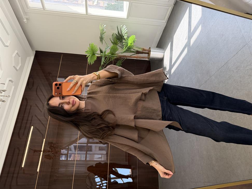 Kahve Pelerin Viskon Bluz